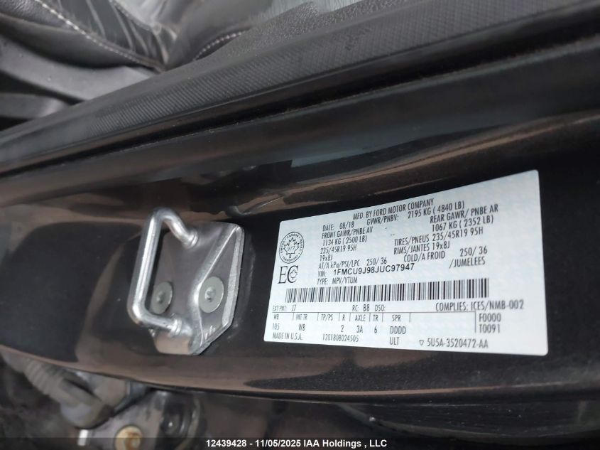 2018 Ford Escape Titanium VIN: 1FMCU9J98JUC97947 Lot: 12439428