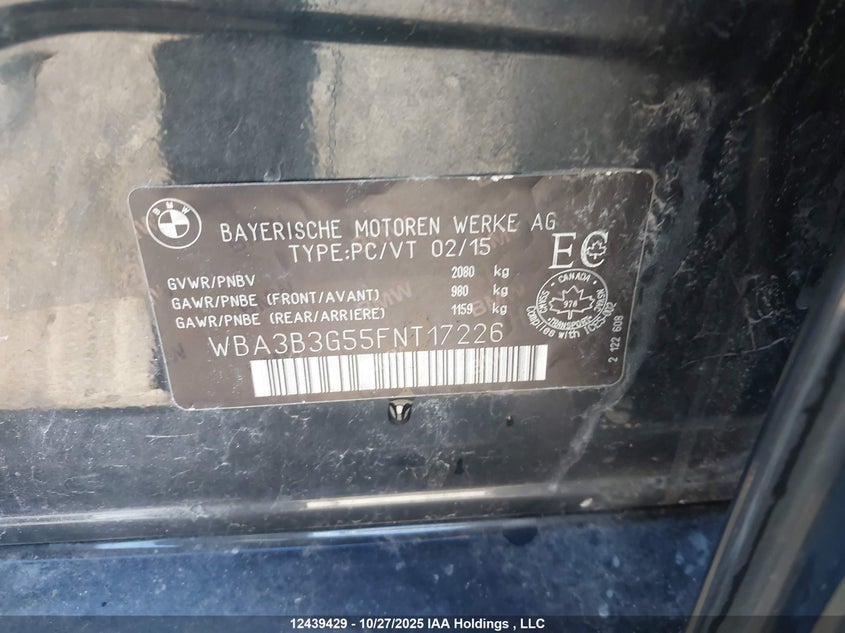 WBA3B3G55FNT17226 2015 BMW 3ER photo no. 9
