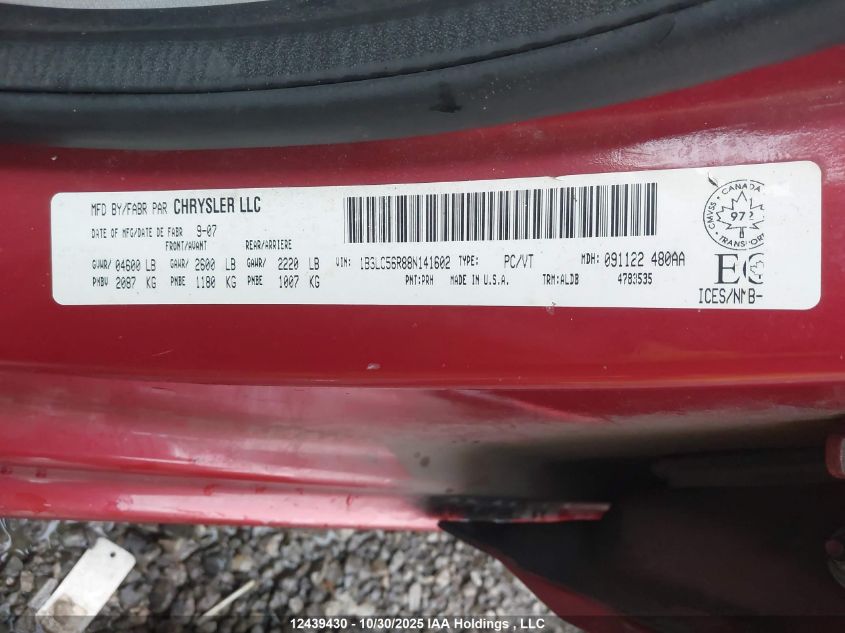 2008 Dodge Avenger Sxt VIN: 1B3LC56R88N141602 Lot: 12439430