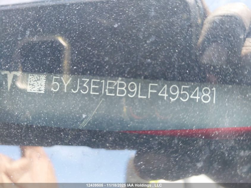 2020 Tesla Model 3 Long Range VIN: 5YJ3E1EB9LF495481 Lot: 12439505