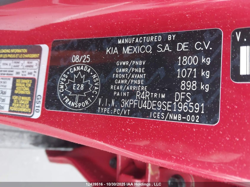 2025 Kia K4 Ex/Ex+ VIN: 3KPFU4DE9SE196591 Lot: 12439516