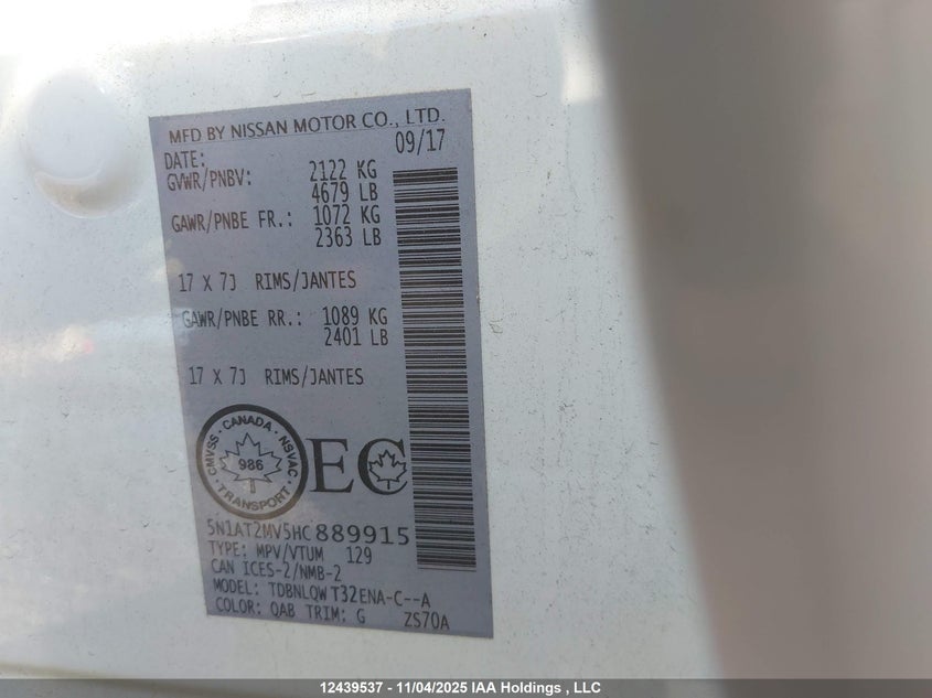 5N1AT2MV5HC889915 2017 NISSAN ROGUE photo no. 9