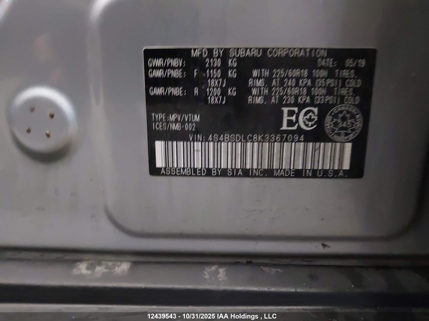 4S4BSDLC8K3367094 2019 SUBARU OUTBACK photo no. 19