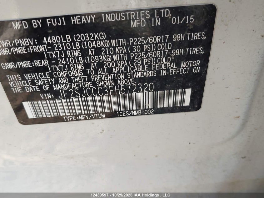 JF2SJCCC3FH572320 2015 SUBARU FORESTER photo no. 9