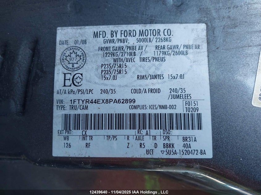 1FTYR44EX8PA62899 2008 FORD RANGER photo no. 9