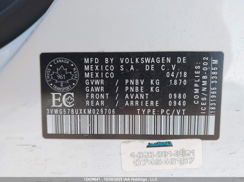 3VWG57BUXKM029706 2019 VOLKSWAGEN JETTA photo no. 9