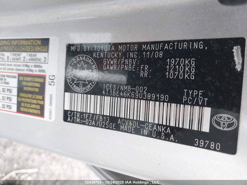 4T1BE46K69U389190 2009 TOYOTA CAMRY photo no. 9