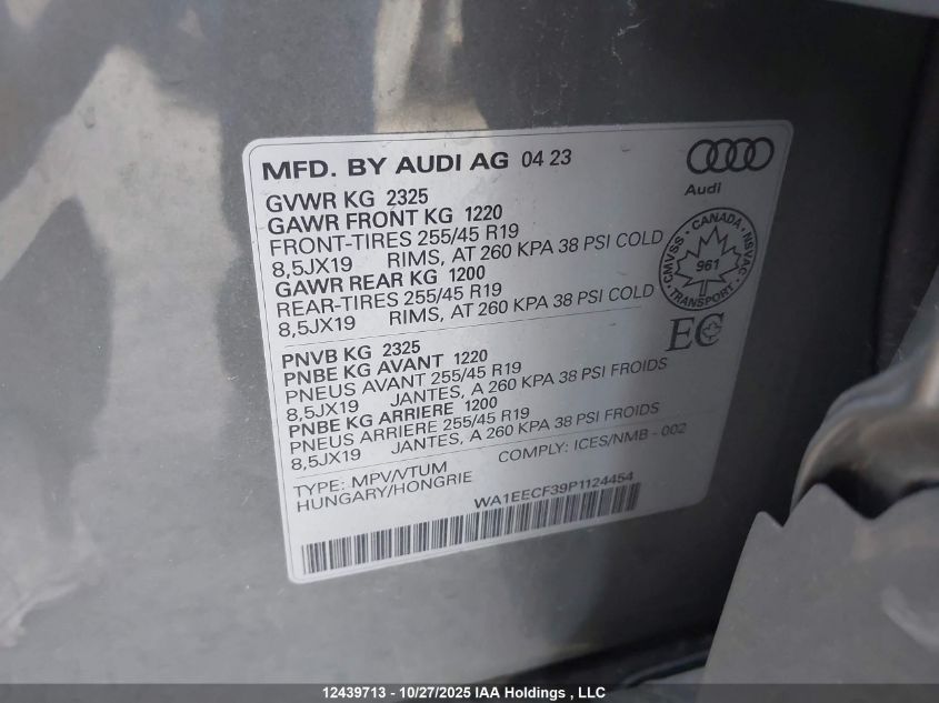 2023 Audi Q3 45 Progressiv VIN: WA1EECF39P1124454 Lot: 12439713