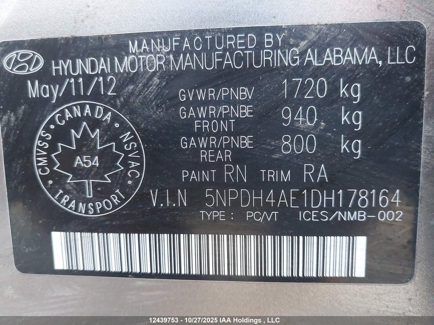 5NPDH4AE1DH178164 2013 HYUNDAI ELANTRA photo no. 9
