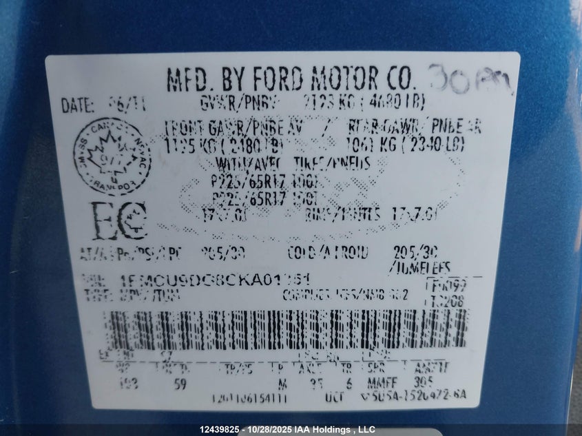 1FMCU9DG8CKA01351 2012 FORD ESCAPE photo no. 9