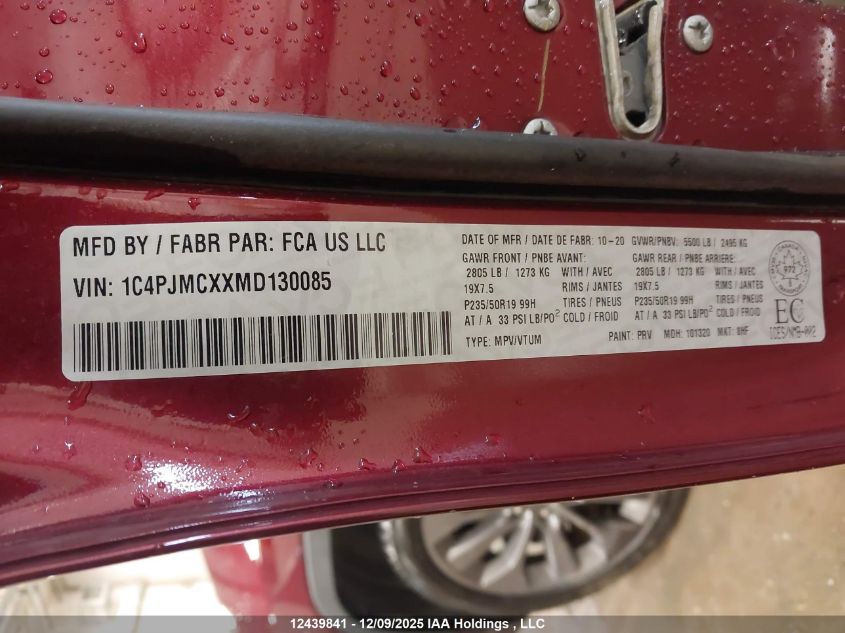 2021 Jeep Cherokee Latitude VIN: 1C4PJMCXXMD130085 Lot: 12439841