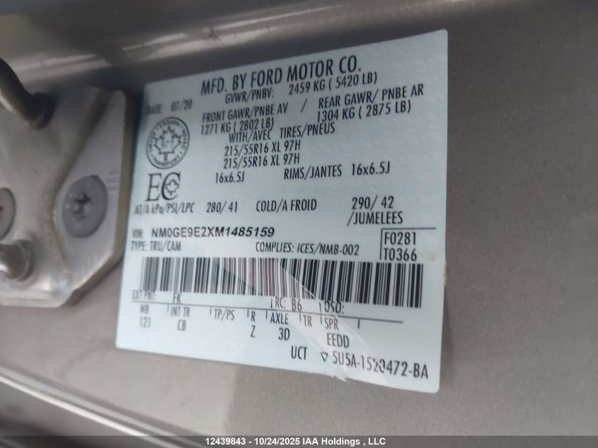 2021 Ford Transit Connect Xl VIN: NM0GE9E2XM1485159 Lot: 12439843