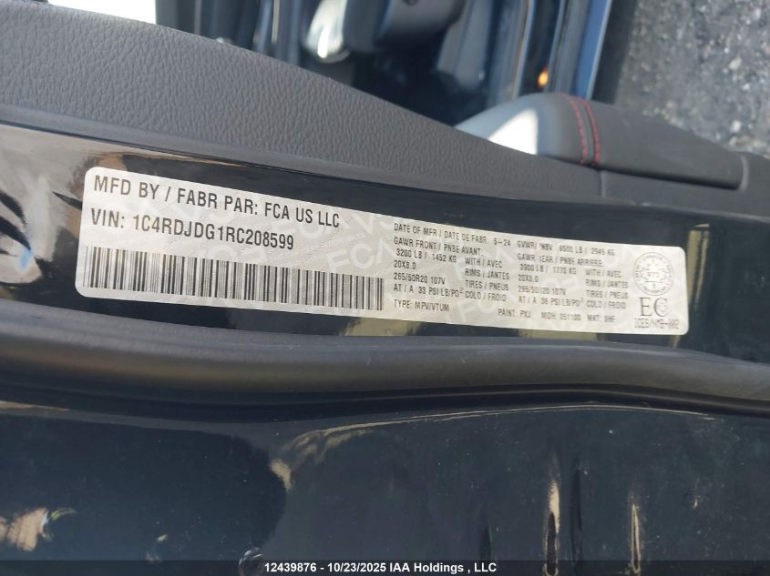 2024 Dodge Durango Gt VIN: 1C4RDJDG1RC208599 Lot: 12439876