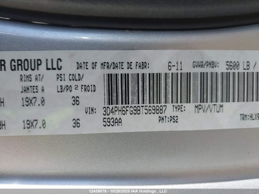 2011 Dodge Journey R/T VIN: 3D4PH6FG9BT569887 Lot: 12439878