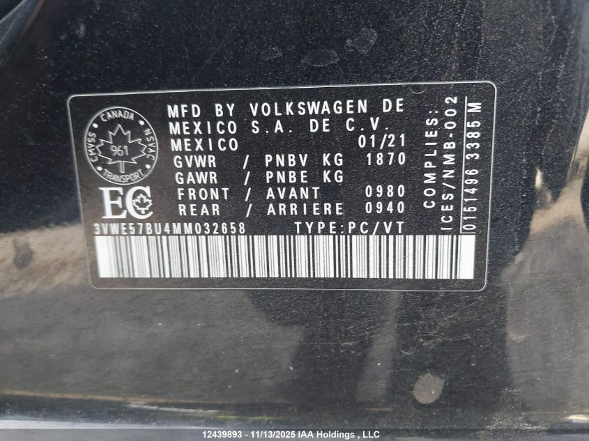 2021 Volkswagen Jetta Highline VIN: 3VWE57BU4MM032658 Lot: 12439893