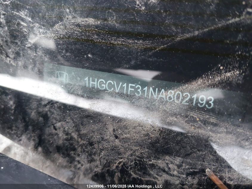 2022 Honda Accord Sport 1.5T VIN: 1HGCV1F31NA802193 Lot: 12439906