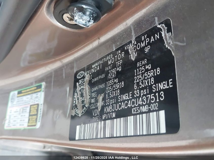 2012 Hyundai Tucson Limited VIN: KM8JUCAC4CU437513 Lot: 12439928