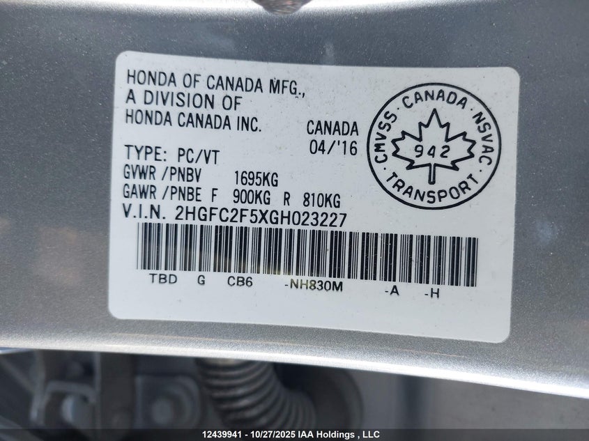 2HGFC2F5XGH023227 2016 HONDA CIVIC photo no. 9