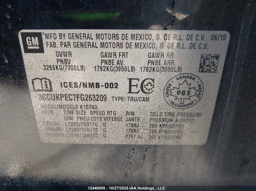 3GCUKPEC7FG263209 2015 CHEVROLET SILVERADO photo no. 9