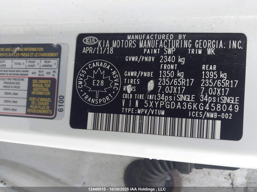 5XYPGDA36KG458049 2019 KIA SORENTO photo no. 19