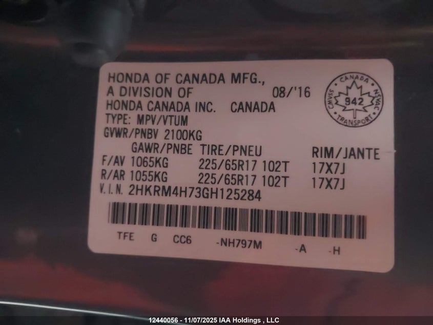 2HKRM4H73GH125284 2016 HONDA CR-V photo no. 9