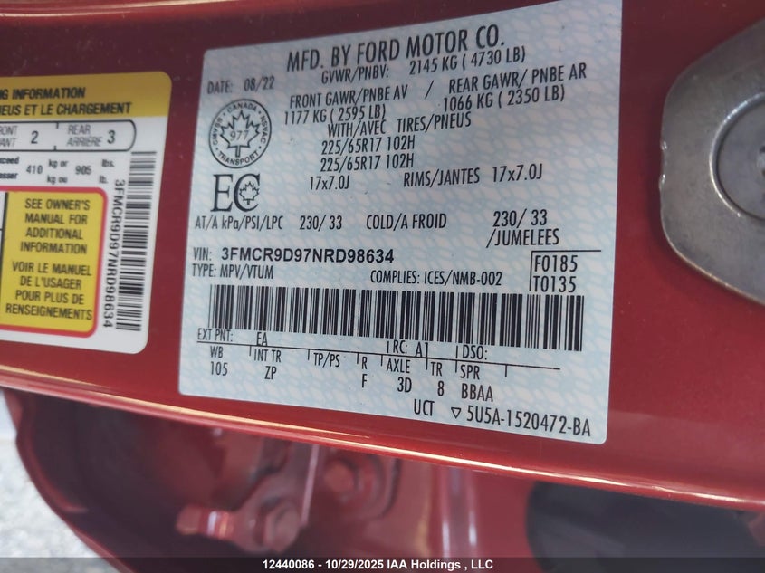 3FMCR9D97NRD98634 2022 FORD BRONCO SPORT photo no. 9