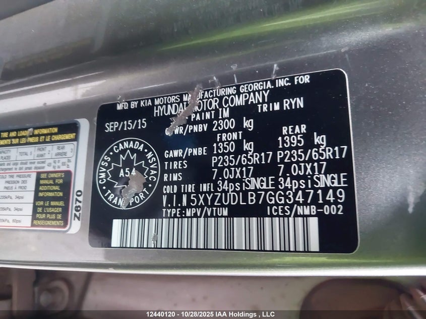 5XYZUDLB7GG347149 2016 HYUNDAI SANTA FE photo no. 18