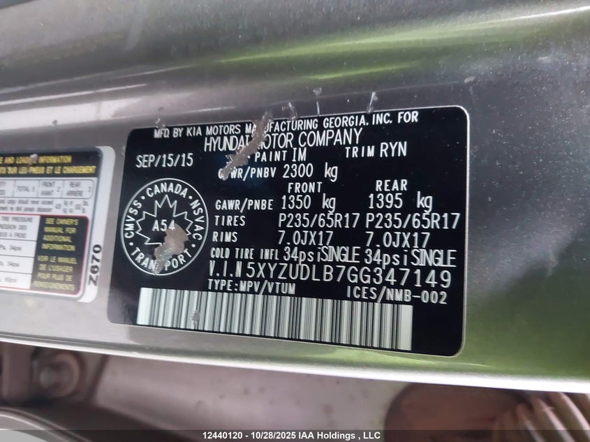 5XYZUDLB7GG347149 2016 HYUNDAI SANTA FE photo no. 9