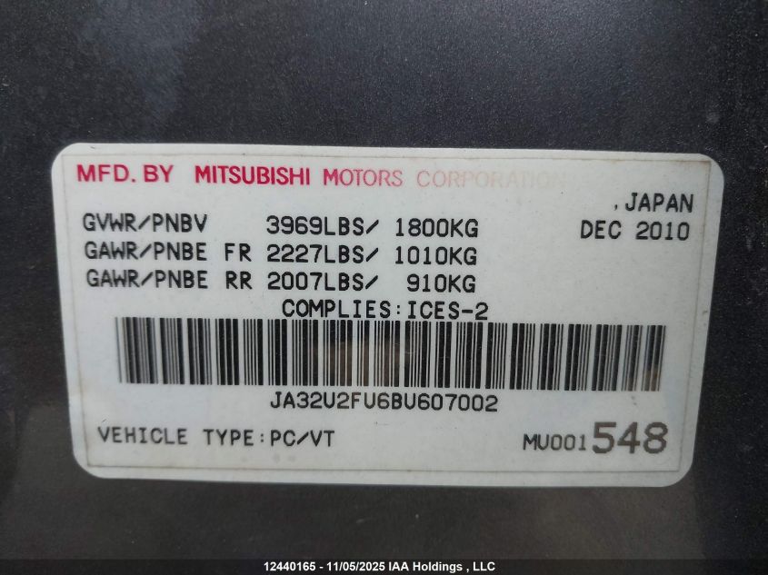 2011 Mitsubishi Lancer Es/Es Sport VIN: JA32U2FU6BU607002 Lot: 12440165