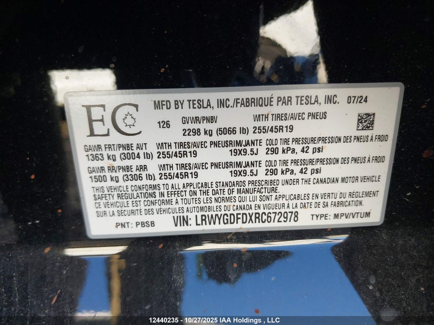 LRWYGDFDXRC672978 2024 TESLA MODEL Y photo no. 9