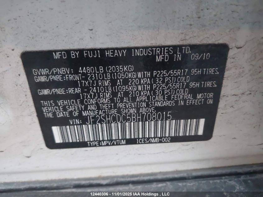 2011 Subaru Forester 2.5X Premium VIN: JF2SHCDC5BH708015 Lot: 12440306
