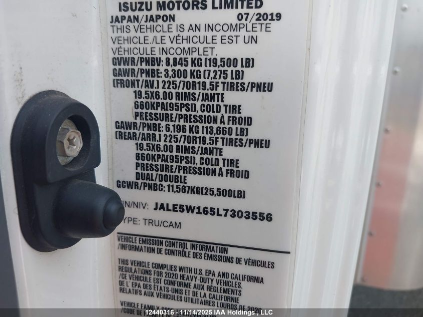 2020 Isuzu Nrr VIN: JALE5W165L7303556 Lot: 12440316