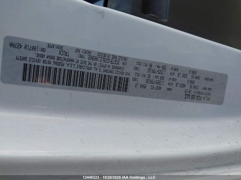 2020 Ram Promaster 2500 2500 High VIN: 3C6TRVDG9LE100902 Lot: 12440323