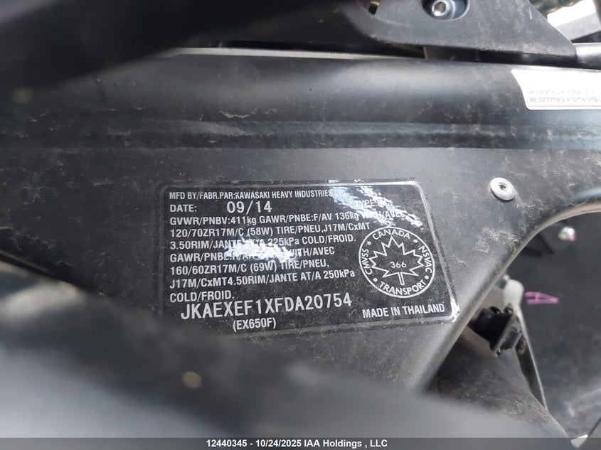 JKAEXEF1XFDA20754 2015 KAWASAKI NINJA photo no. 10