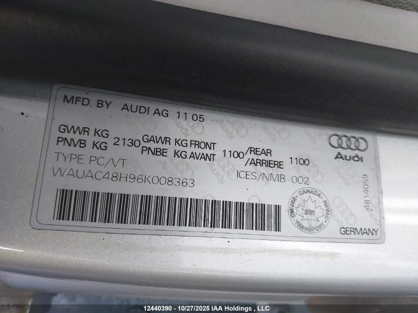 2006 Audi A4 1.8 Cabriolet VIN: WAUAC48H96K008363 Lot: 12440390