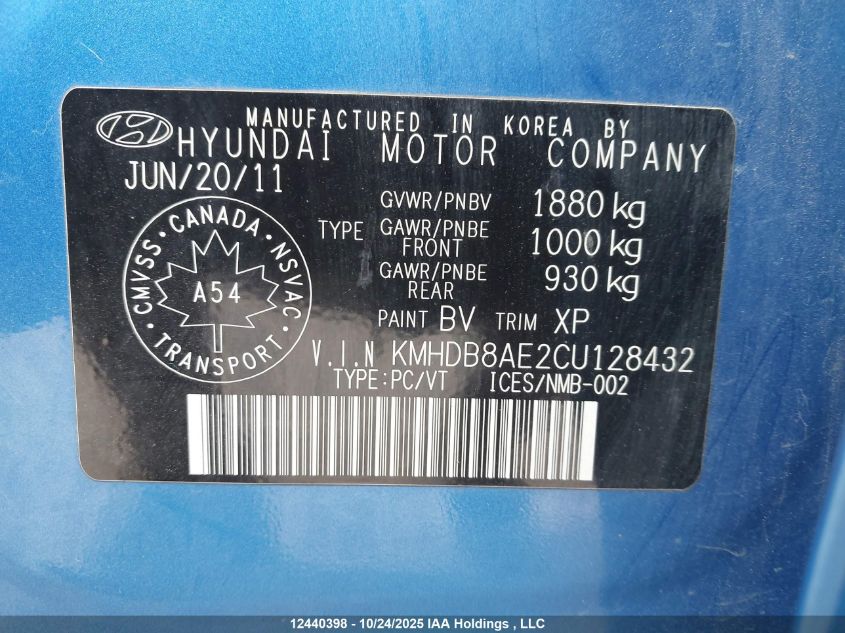 2012 Hyundai Elantra Touring Gls VIN: KMHDB8AE2CU128432 Lot: 12440398