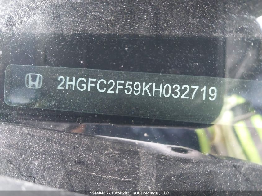 2019 Honda Civic Lx VIN: 2HGFC2F59KH032719 Lot: 12440405