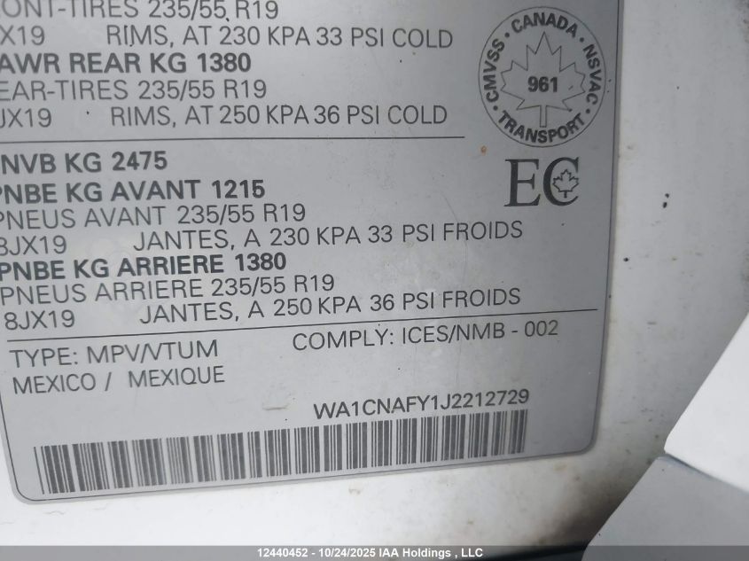 2018 Audi Q5 2.0T Technik VIN: WA1CNAFY1J2212729 Lot: 12440452