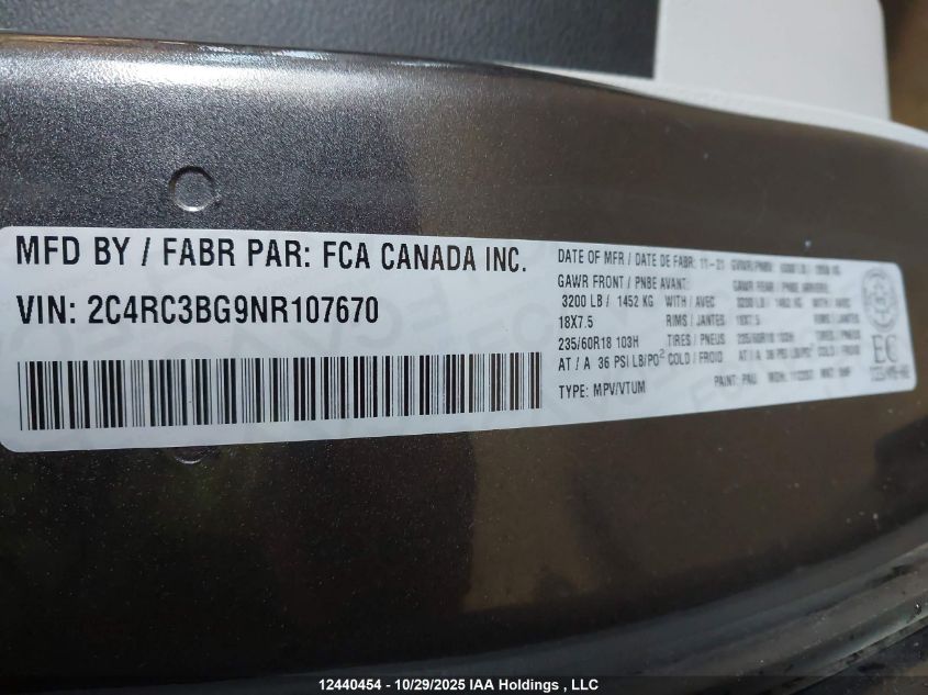 2022 Chrysler Pacifica Touring L VIN: 2C4RC3BG9NR107670 Lot: 12440454