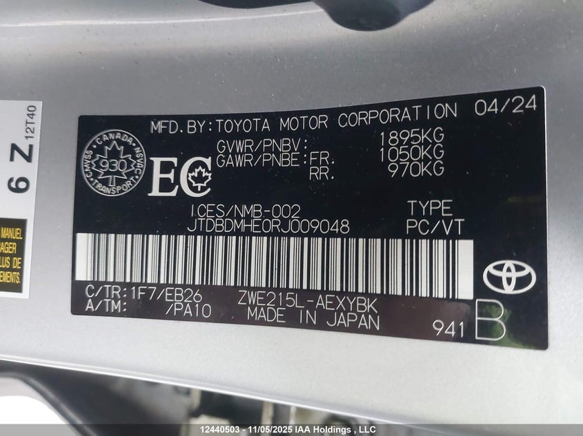 JTDBDMHE0RJ009048 2024 TOYOTA COROLLA photo no. 9