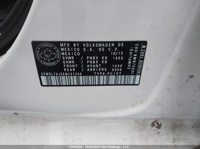 2014 Volkswagen Jetta Tdi VIN: 3VWDL7AJ5EM237206 Lot: 12440524