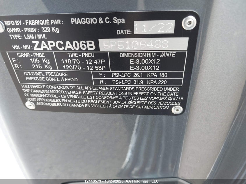 ZAPCA06B5P5106488 2023 VESPA  photo no. 10