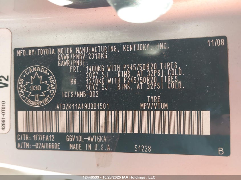 4T3ZK11A49U001501 2009 TOYOTA VENZA photo no. 18