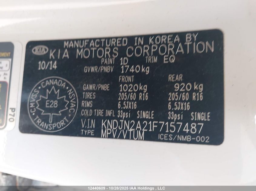 2015 Kia Soul VIN: KNDJN2A21F7157487 Lot: 12440609