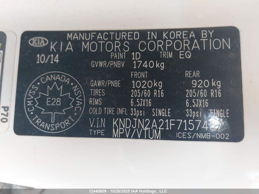 2015 Kia Soul VIN: KNDJN2A21F7157487 Lot: 12440609