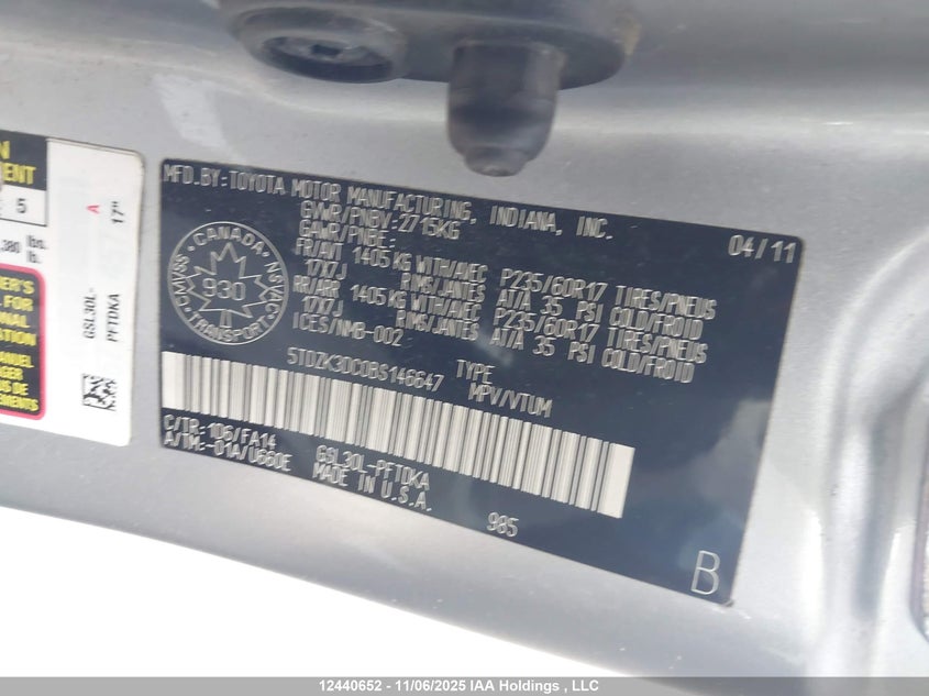 5TDZK3DC0BS146647 2011 TOYOTA SIENNA photo no. 9