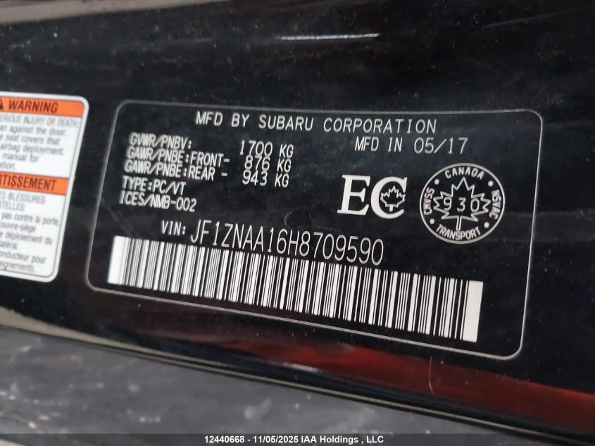 2017 Toyota 86 Special Edition VIN: JF1ZNAA16H8709590 Lot: 12440668