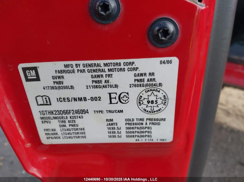 2006 GMC Sierra K2500 Heavy Duty VIN: 1GTHK23D66F246094 Lot: 12440690