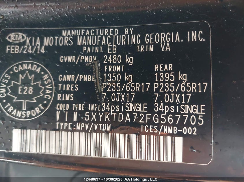 5XYKTDA72FG567705 2015 KIA SORENTO photo no. 9