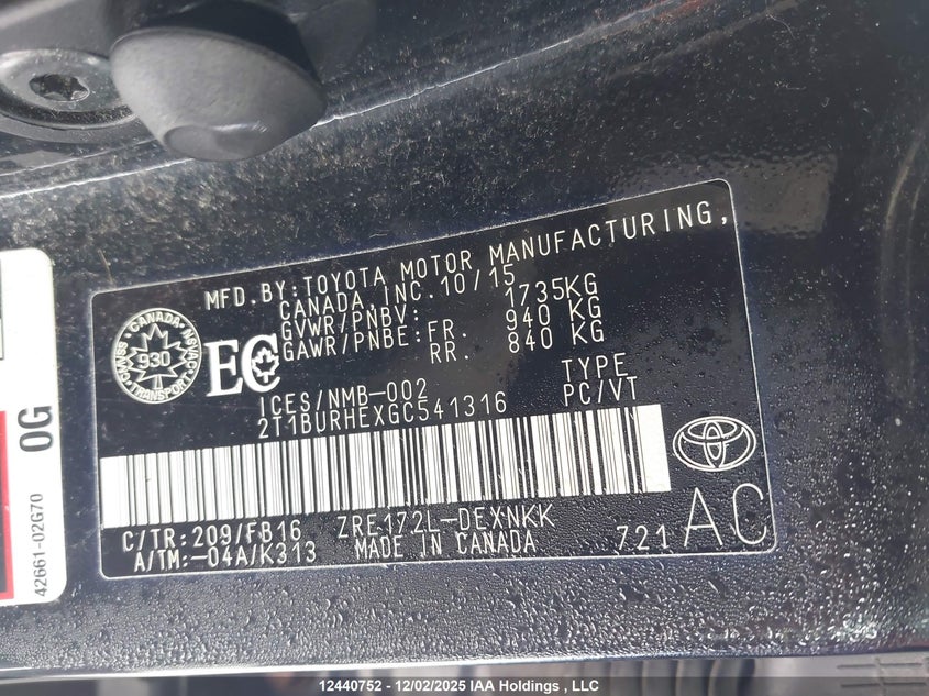 2T1BURHEXGC541316 2016 TOYOTA COROLLA photo no. 9